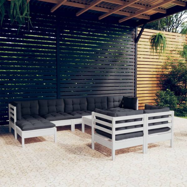 vidaXL Garden Lounge Set White Solid pinewood, fabric (100% polyester)
