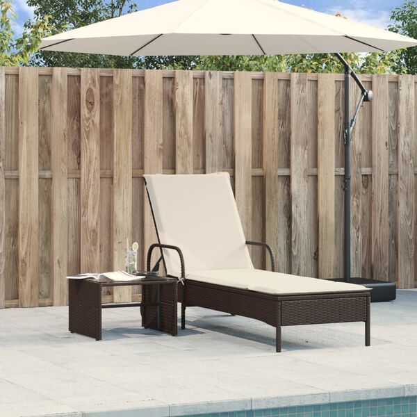 vidaXL Sun Lounger Brown PE Rattan, Powder-Coated Steel, Foam, Polyester