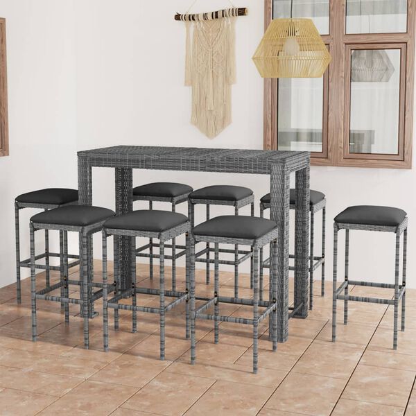 vidaXL Garden Bar Set Grey PE rattan, powder-coated steel Standard