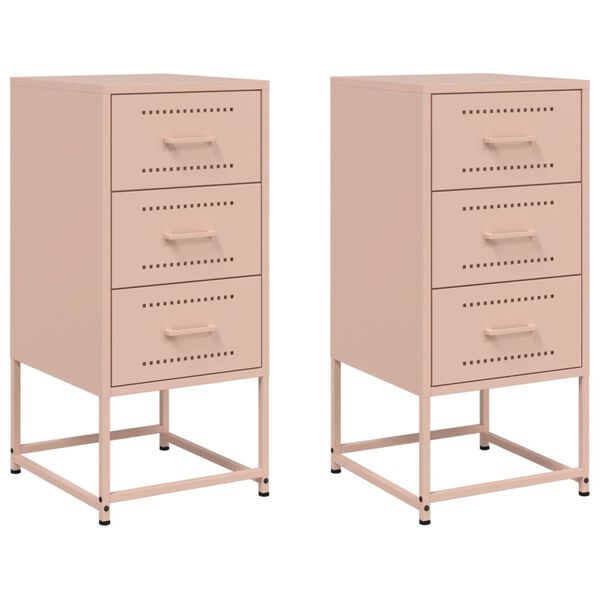 vidaXL Bedside Cabinet Set of 2 Pink Steel Medium Storage