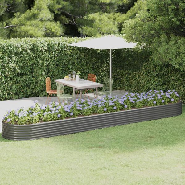 vidaXL Garden Raised Bed Grey Powder-Coated Steel Large Durable