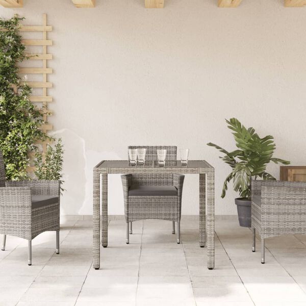 vidaXL Garden Table Grey PE rattan, tempered glass, powder-coated steel