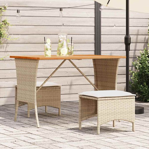 vidaXL 3 Piece Patio Dining Set with Cushions Beige Poly Rattan