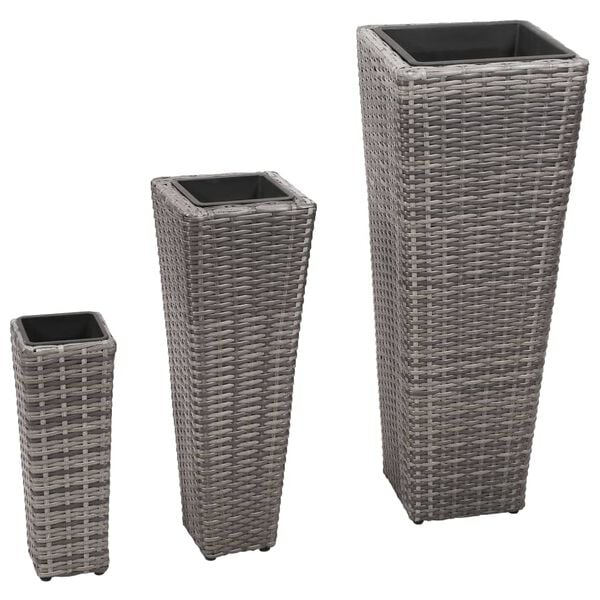vidaXL Garden Raised Bed Set of 3 Grey PE (polyethylene) rattan, steel