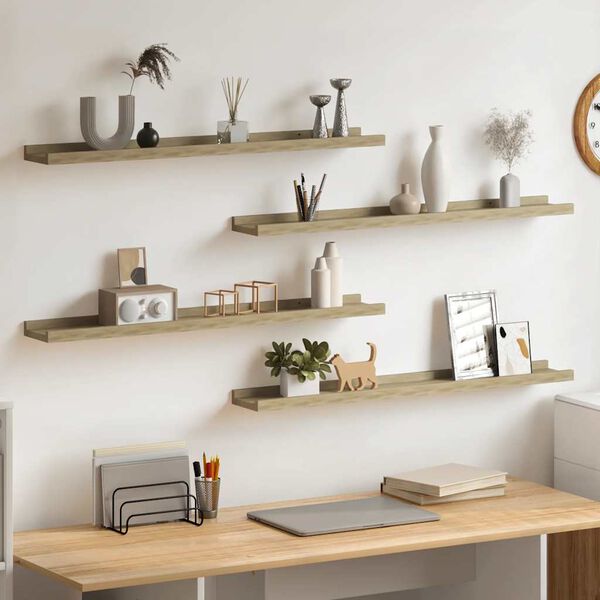 vidaXL Wall Shelf Set of 4 Sonoma oak MDF 31.5 in x 3.5 in x 1.2 in