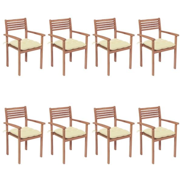 vidaXL Stackable Chair Set of 8 Warm teak, Cream white