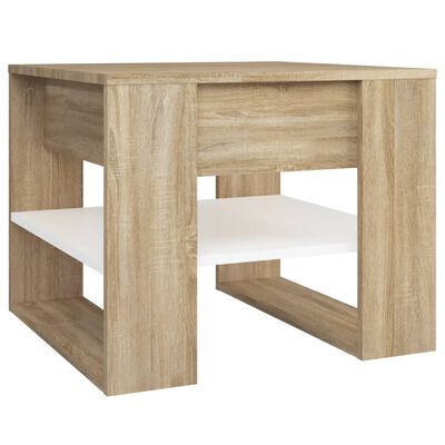 vidaXL Coffee Table White and Sonoma Oak 21.9"x21.7"x17.7" Engineered Wood