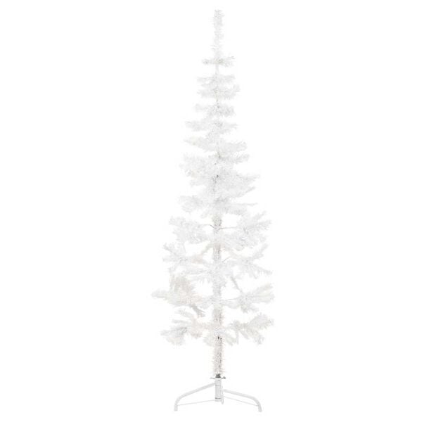 vidaXL Artificial Half Christmas Tree White PVC, steel Slim