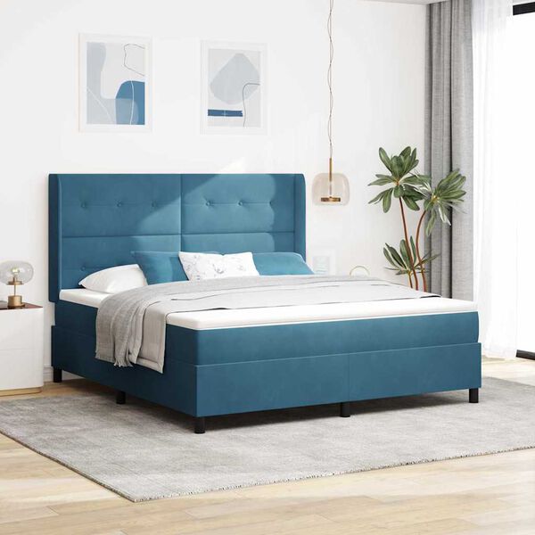 vidaXL Box Spring Bed with Headboard Blue 70.9" x 78.7" Velvet