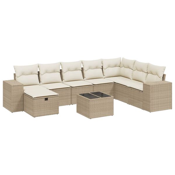 vidaXL Garden Sofa Set Beige Poly Rattan, Steel Large Modular