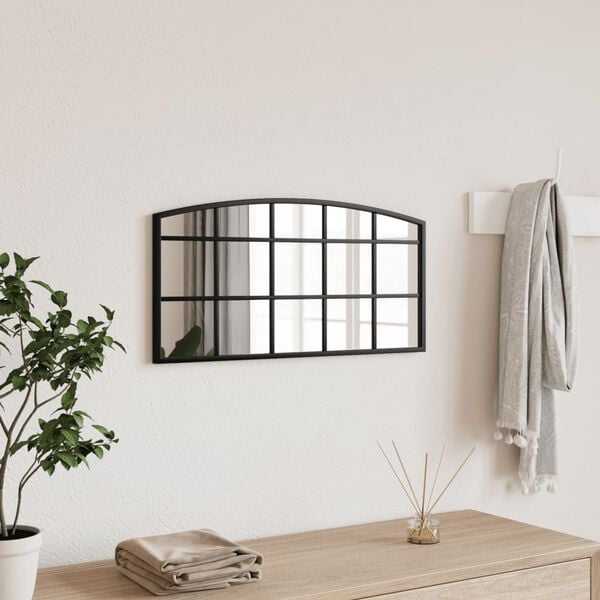 vidaXL Wall Mirror Black Glass, Powder-coated iron 23.6 x 11.8 in