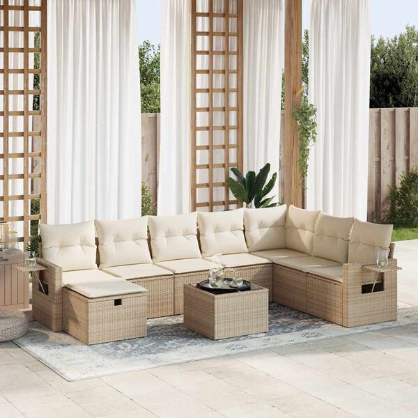 vidaXL Garden Sofa Set Beige PE rattan, powder-coated steel Large