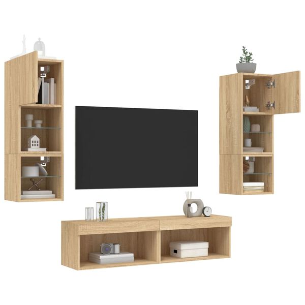 vidaXL 6 Piece TV Wall Units with LED Sonoma Oak Engineered Wood