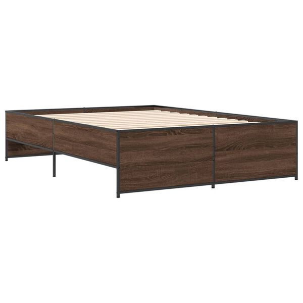vidaXL Bed Frame Brown Oak Engineered Wood and Metal Double Durable