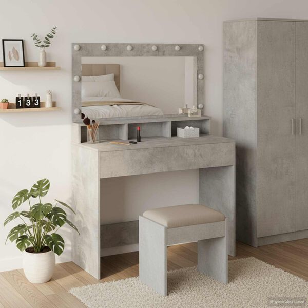 vidaXL Dressing Table Concrete Grey 39.37 x 16.14 x 53.15 in