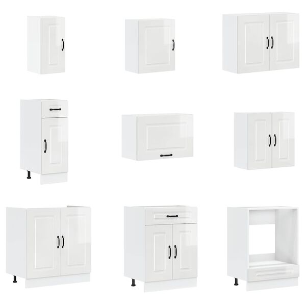 vidaXL Kitchen Cabinet Set Gloss white Engineered wood and glass Large