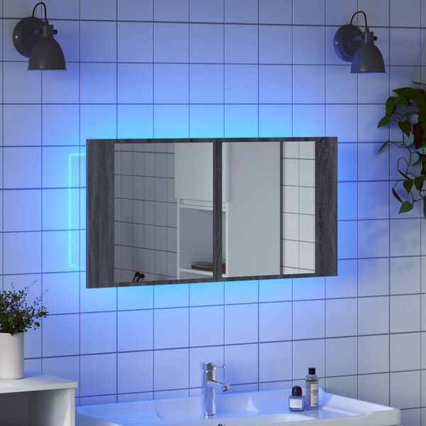 vidaXL Led Mirror Cabinet Grey sonoma Engineered wood, acrylic 35.4 in