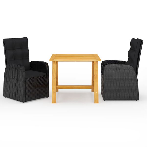 vidaXL Dining Set Black Solid Acacia wood Adjustable Armrests Dining Set