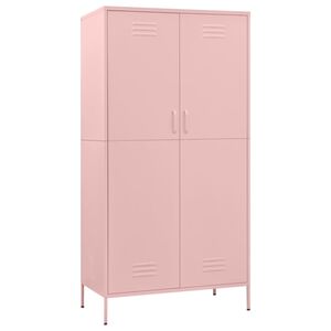 vidaXL Wardrobe Pink Steel Large Wardrobe Rectangular Modern