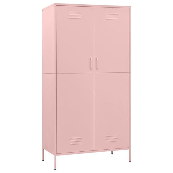 vidaXL Wardrobe Pink Steel Large Wardrobe Rectangular Modern