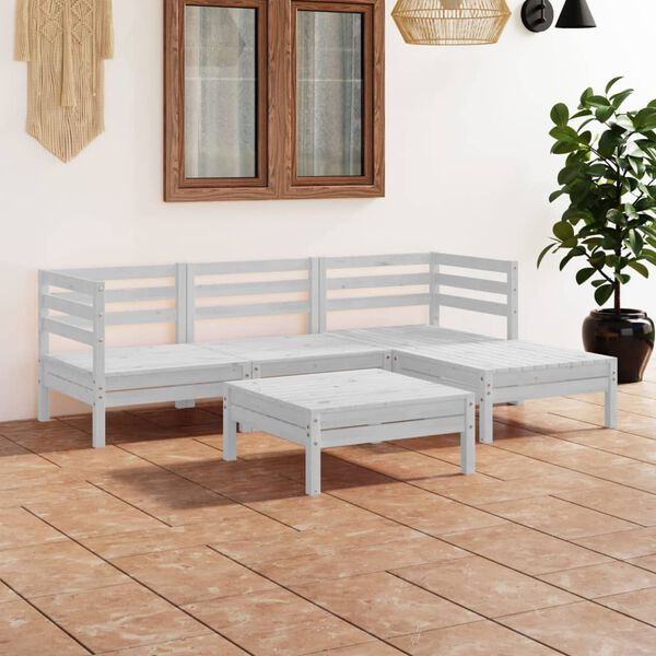 vidaXL Garden Lounge Set White Solid Pine wood 5 Piece Set Rustic