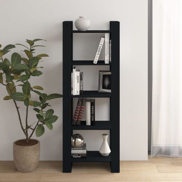 vidaXL Book Cabinet Black Solid pine wood Medium Book Cabinet