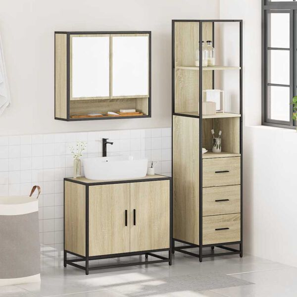 vidaXL Bathroom Furniture Set Sonoma oak Engineered wood, metal Medium