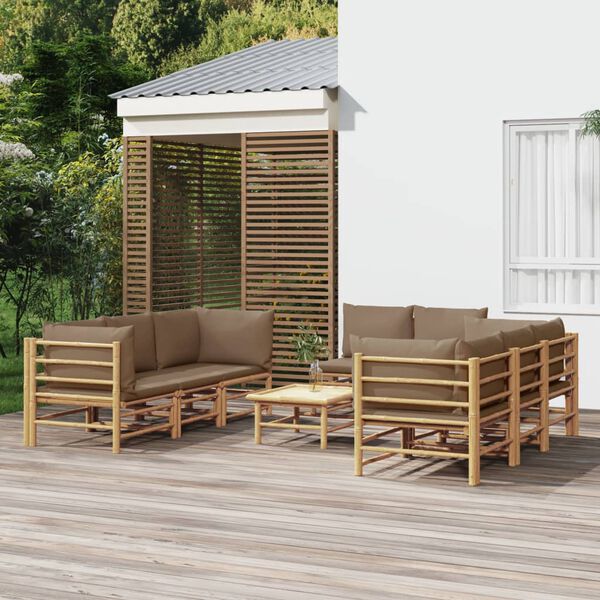 vidaXL Garden Lounge Set Taupe Bamboo, 100% polyester fabric Large