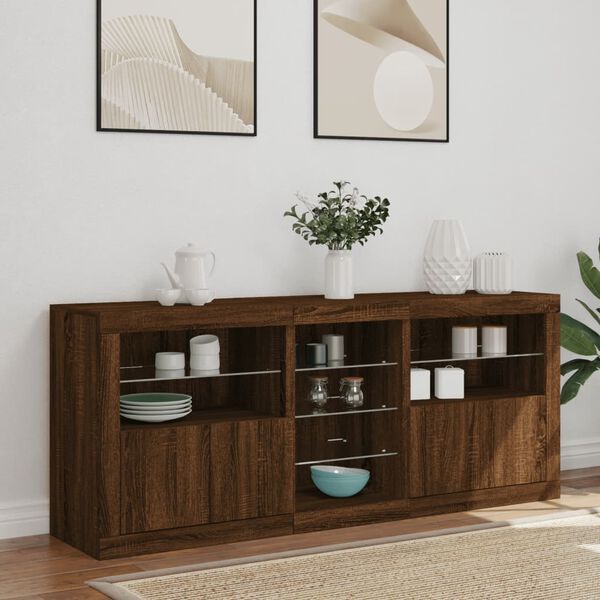 vidaXL Sideboard with LED Lights Brown Oak 63.8"x14.6"x26.4"