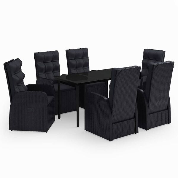vidaXL Garden Dining Set Black PE rattan, powder-coated steel, glass