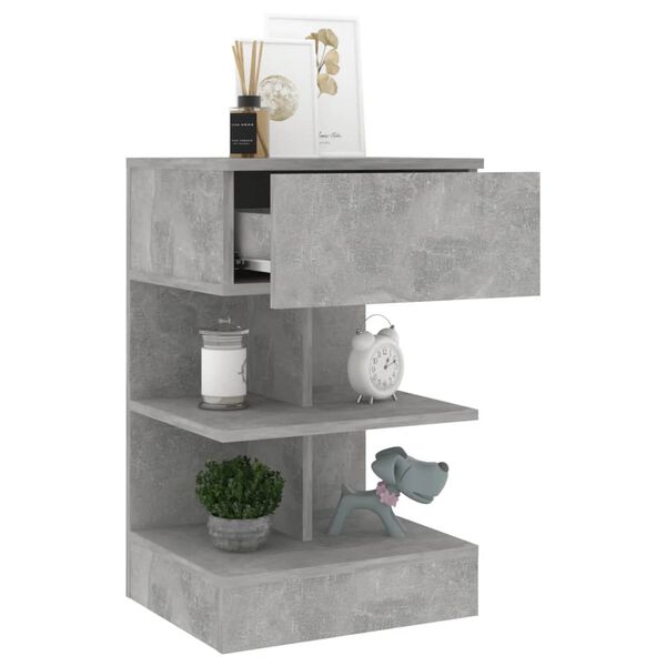 vidaXL Bedside Cabinet Concrete Grey Engineered Wood Medium Storage