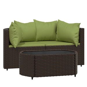 vidaXL Patio Lounge Set Brown with Green Cushions