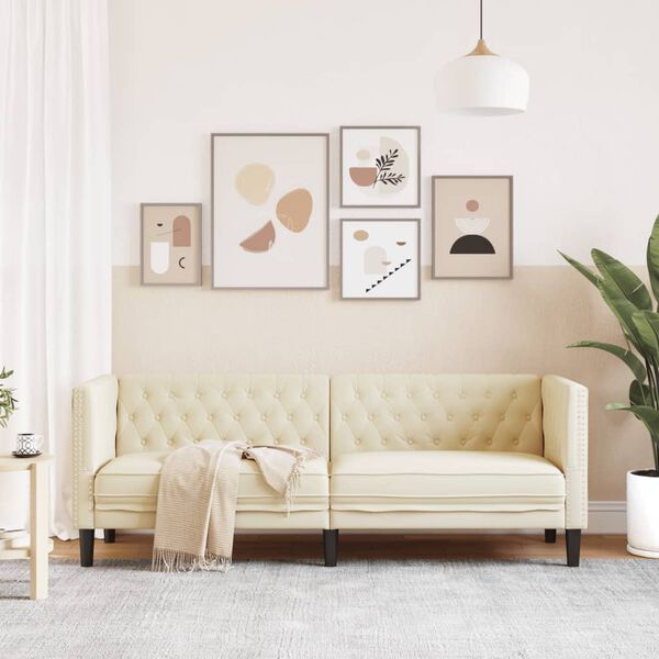 vidaXL Chesterfield Sofa Cream Faux leather, plywood, solid wood 3-seater