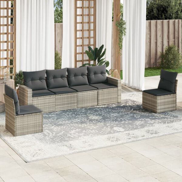 vidaXL Garden Sofa Set Light grey PE rattan, Polyester, Powder-coated steel