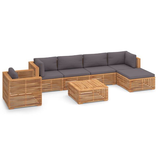 vidaXL 7 Piece Patio Lounge Set with Dark Gray Cushion Solid Teak Wood
