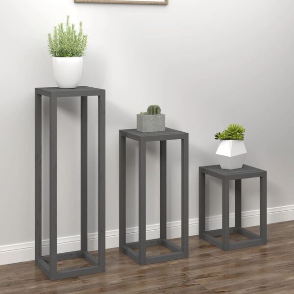 vidaXL Plant Stand Set Set of 3 Grey Solid pine wood