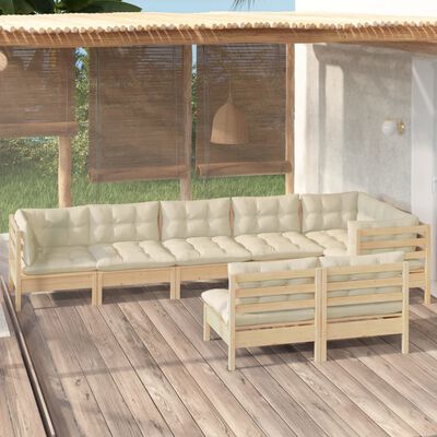 vidaXL 8 Piece Patio Lounge Set with Cream Cushions Solid Pinewood