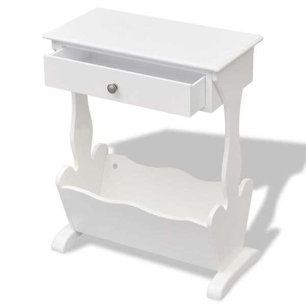 vidaXL Magazine Rack White MDF and Solid Fir Wood Small Magazine Rack