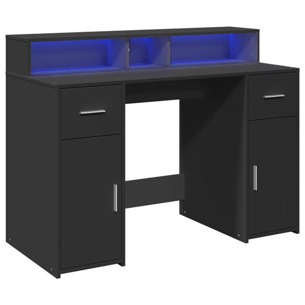 vidaXL Desk with LED Lights Black 47.2x21.7x35.8" Engineered Wood