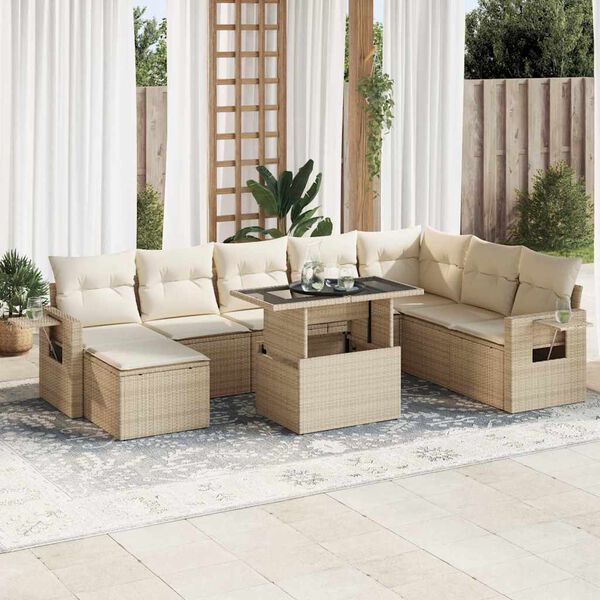 vidaXL Garden Sofa Set Beige with cream white cushions