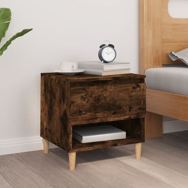 vidaXL Bedside Table Smoked oak Engineered wood, solid eucalyptus wood