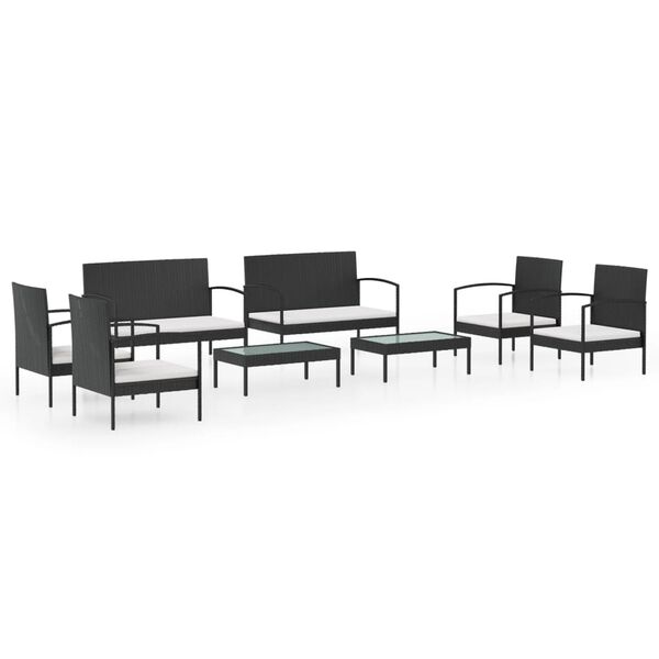 vidaXL Garden Lounge Set Black PE rattan, powder-coated steel, glass