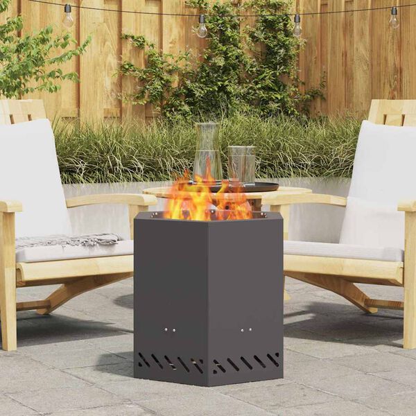 vidaXL Smokeless Fire Pit Black 18.90 x 18.90 x 20.08 in Steel