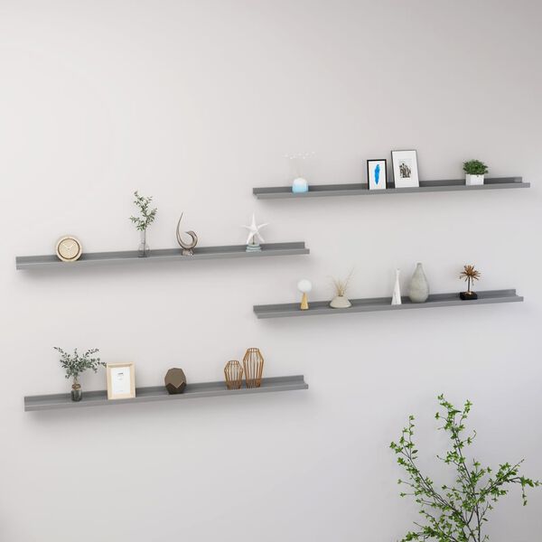 vidaXL Wall Shelf Set of 4 Grey MDF Medium Wall Mounting