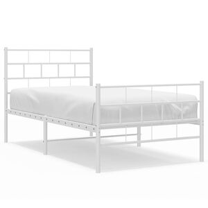 vidaXL Metal Bed Frame White Powder-Coated Steel Twin Size Bed Frame