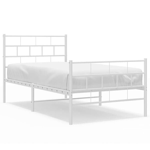 vidaXL Metal Bed Frame White Powder-Coated Steel Twin Size Bed Frame