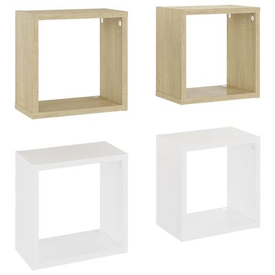 vidaXL Wall Cube Shelves 4 pcs White and Sonoma Oak 10.2"x5.9"x10.2"