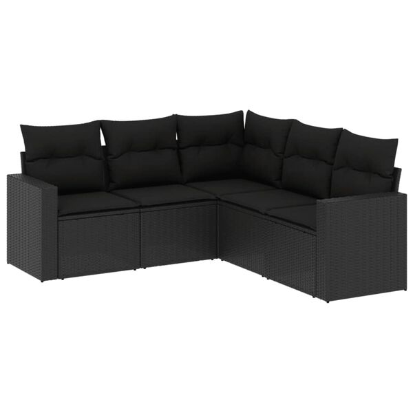 vidaXL Garden Sofa Set Black PE rattan, powder-coated steel, polyester