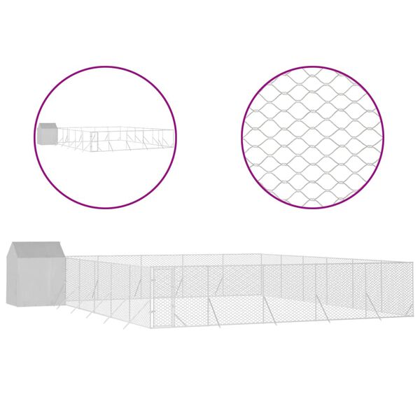 vidaXL Outdoor Dog Kennel Silver Galvanized steel, Polyethylene Large