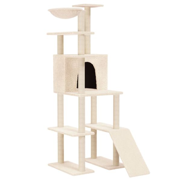 vidaXL Cat Tree Cream Engineered wood, plush, sisal 65.4 in tall